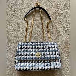 Tory Burch small Kira tweet convertible shoulder bag in three tones of blue